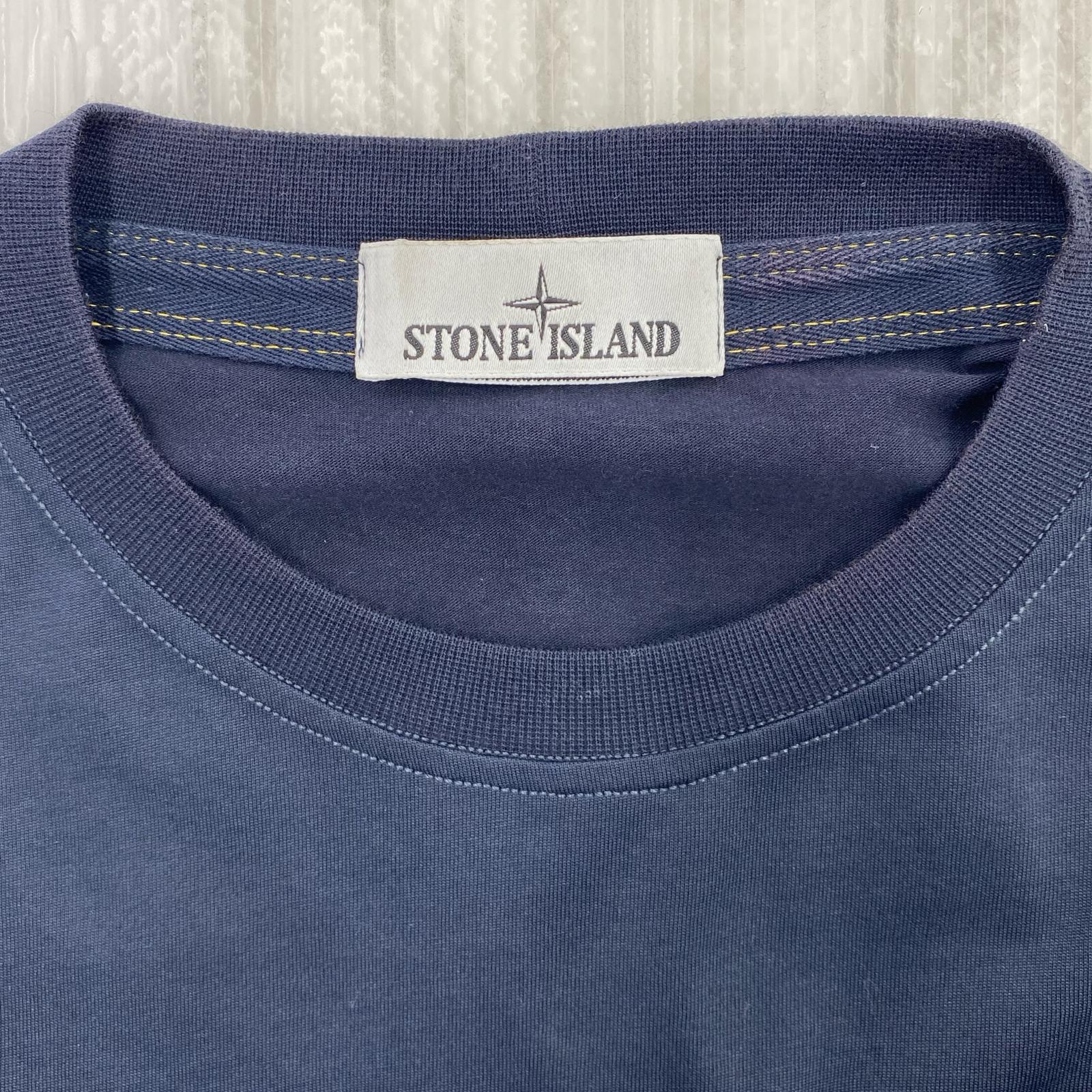 長袖Ｔシャツ STONE ISLAND 裾ロゴ デザインステッチL/S Tee M ネイビー