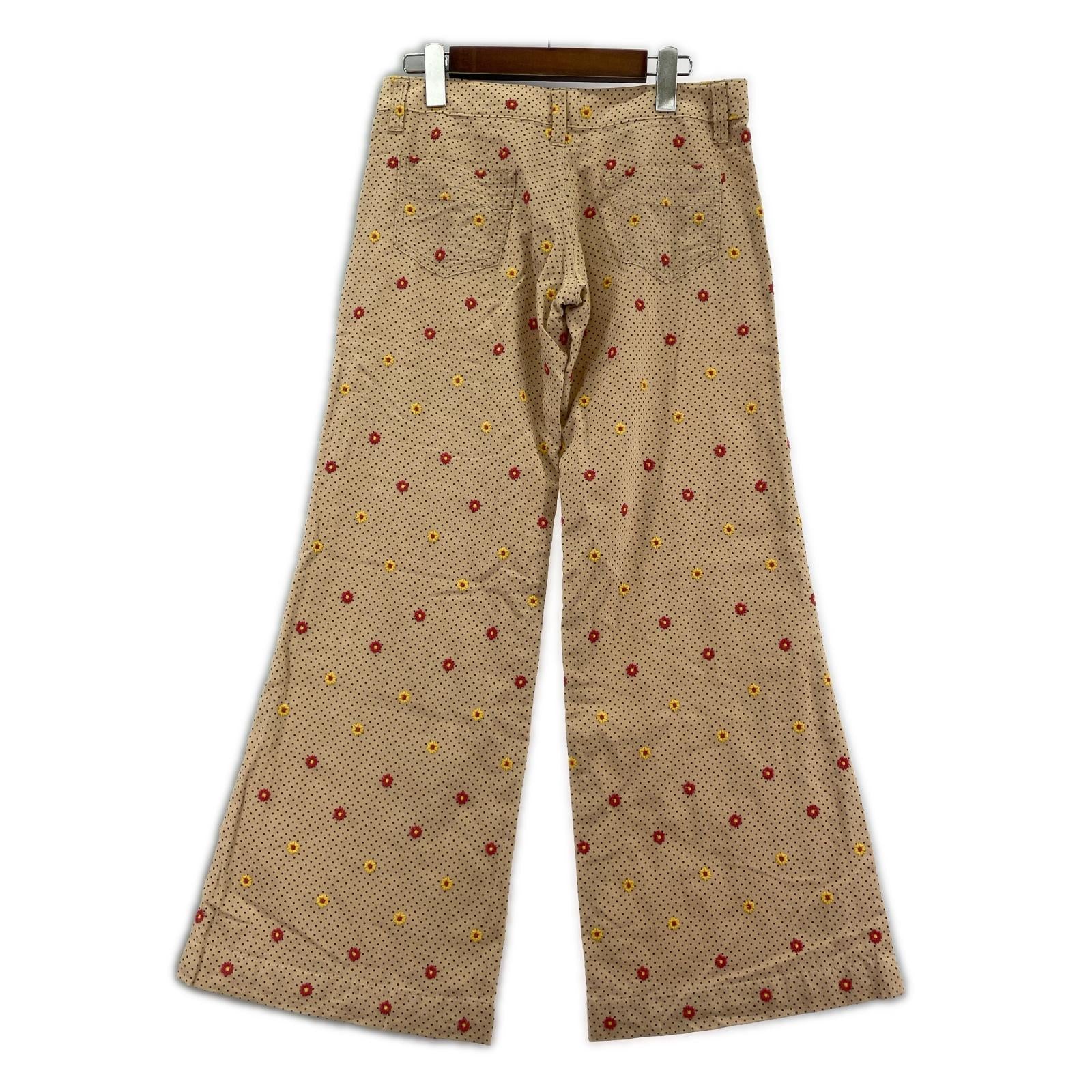 パンツ 花刺繍ドット ワイドパンツ (S) S ベージュ