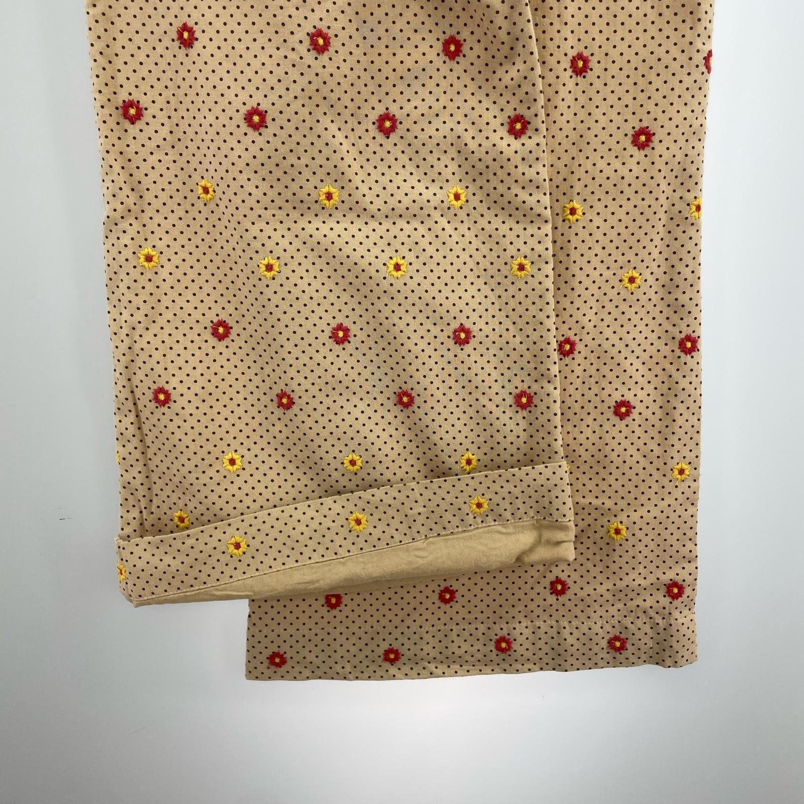 パンツ 花刺繍ドット ワイドパンツ (S) S ベージュ