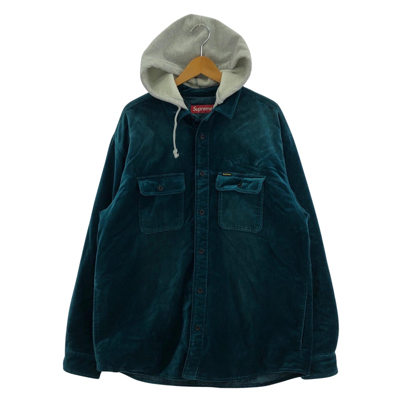 ジャケット Quilted Lined Hooded Velvet Shirt L ブルー