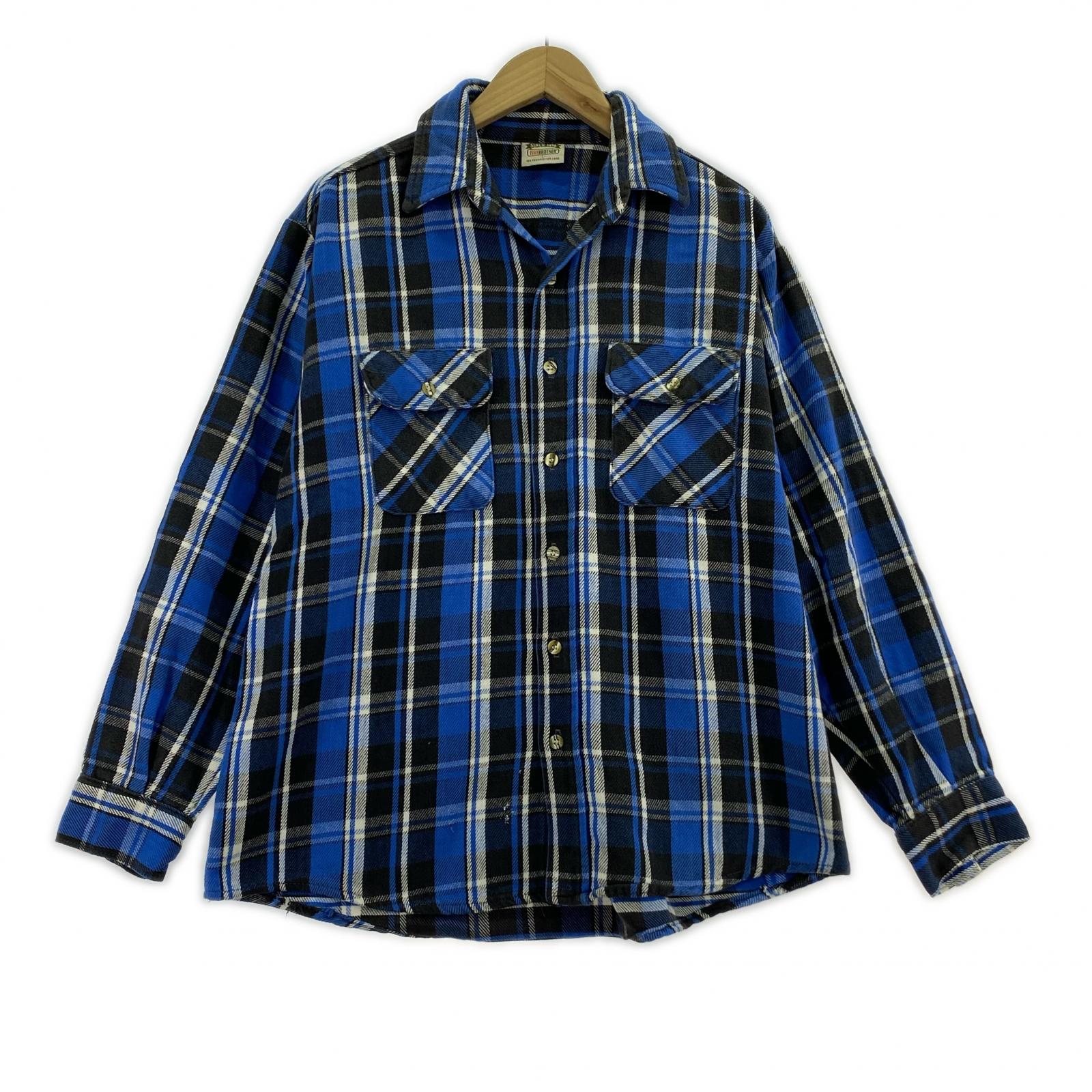 長袖シャツ 90s チェック 青 (L) L ブルー