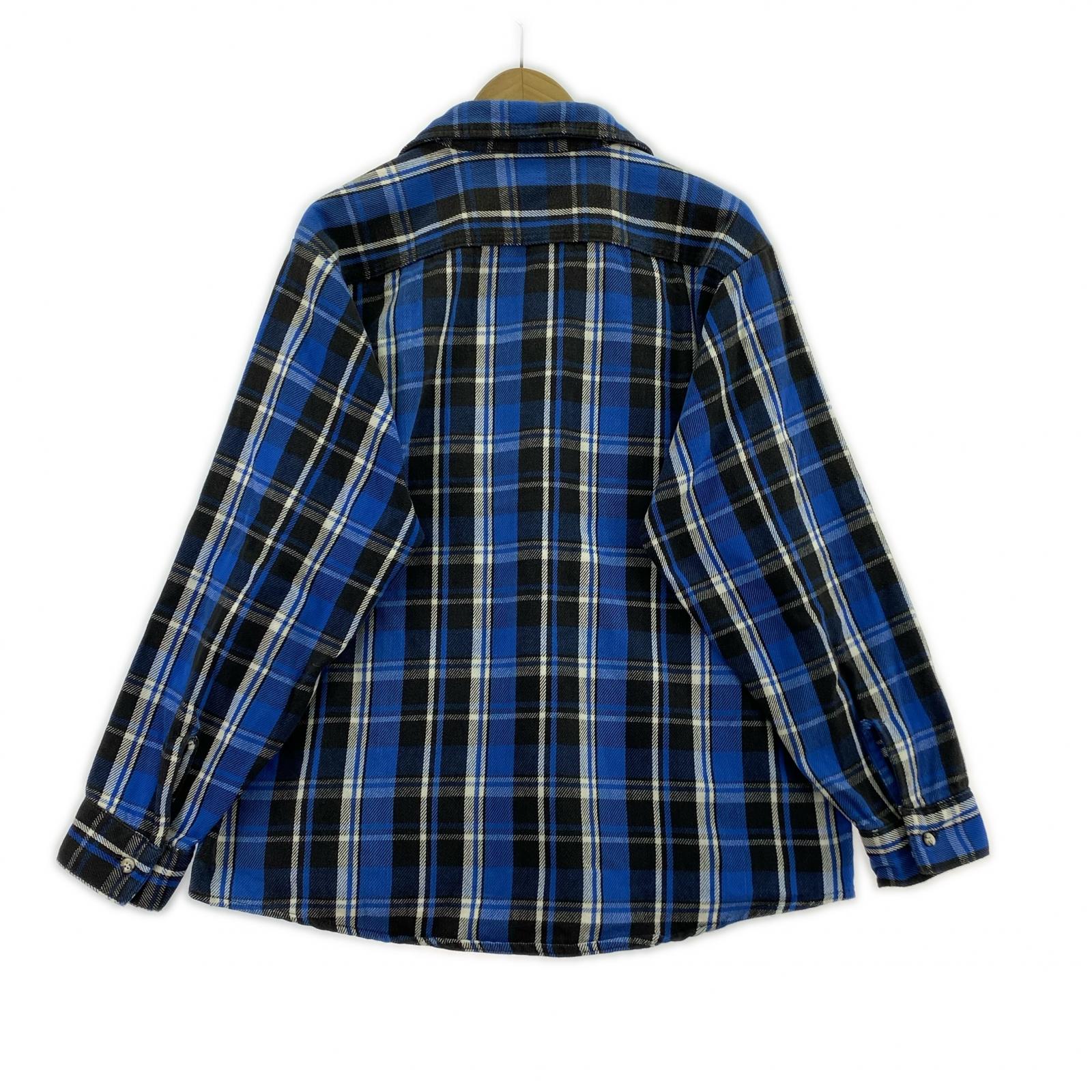 長袖シャツ 90s チェック 青 (L) L ブルー