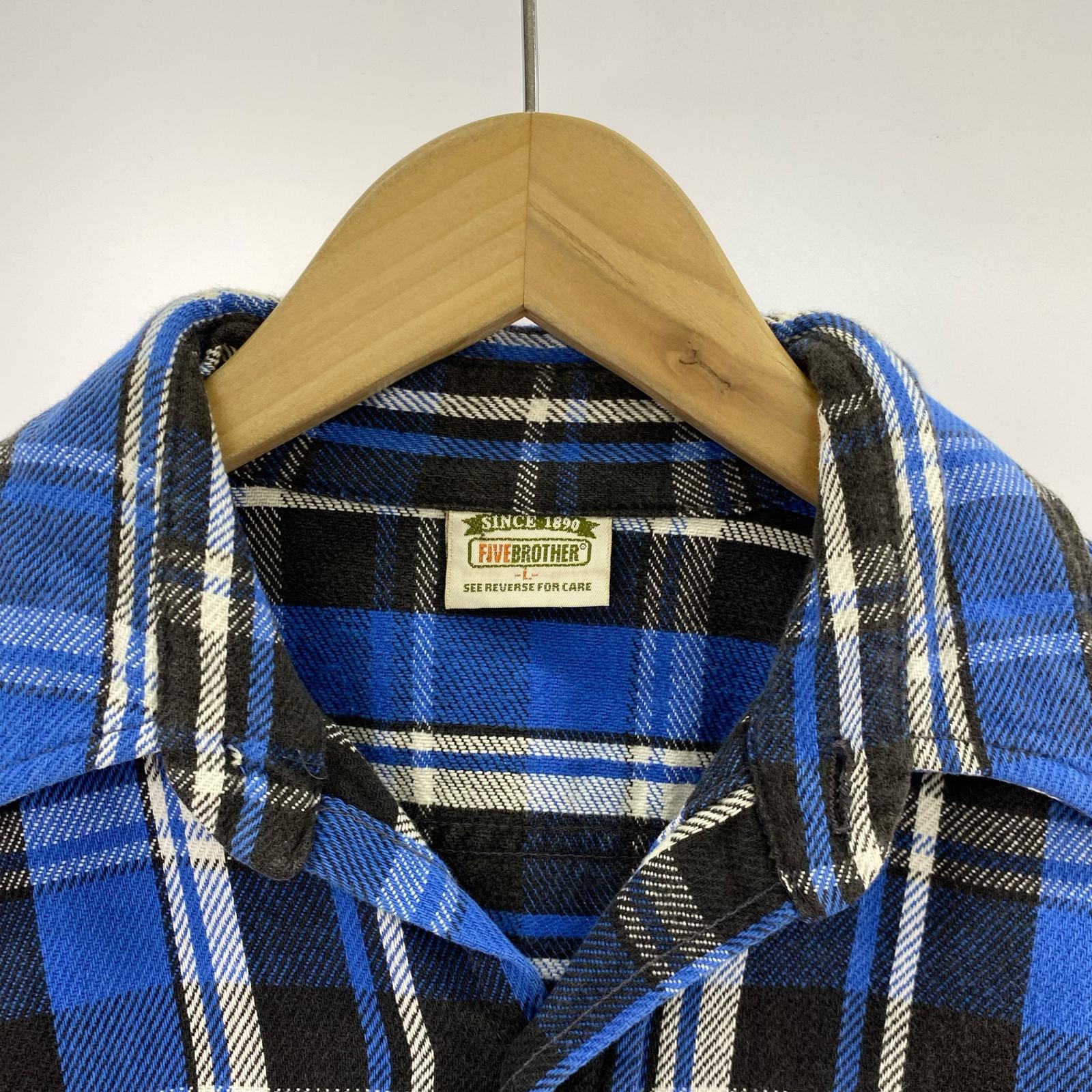 長袖シャツ 90s チェック 青 (L) L ブルー