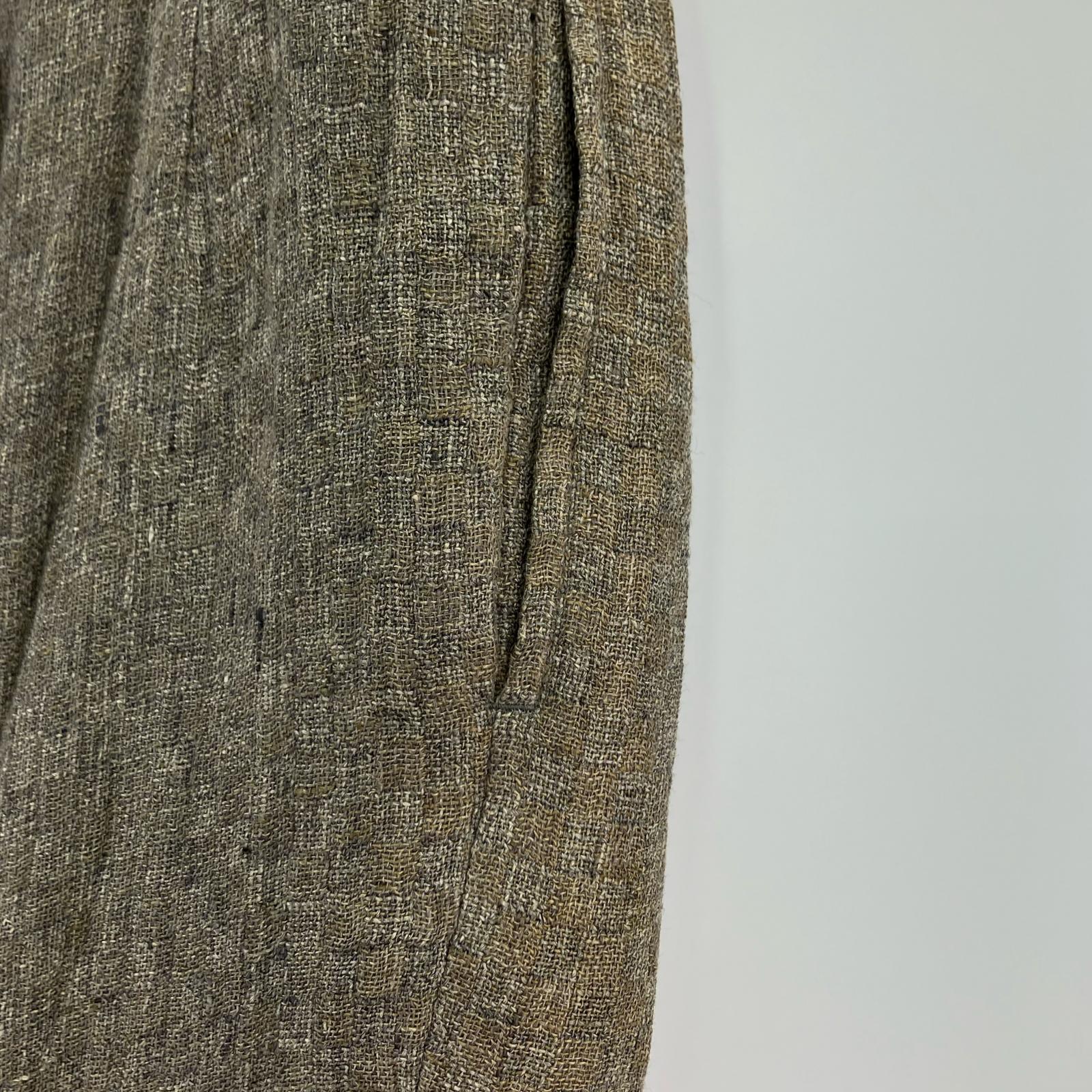 パンツ 麻 ジャガード タックパンツ M M ブラウン