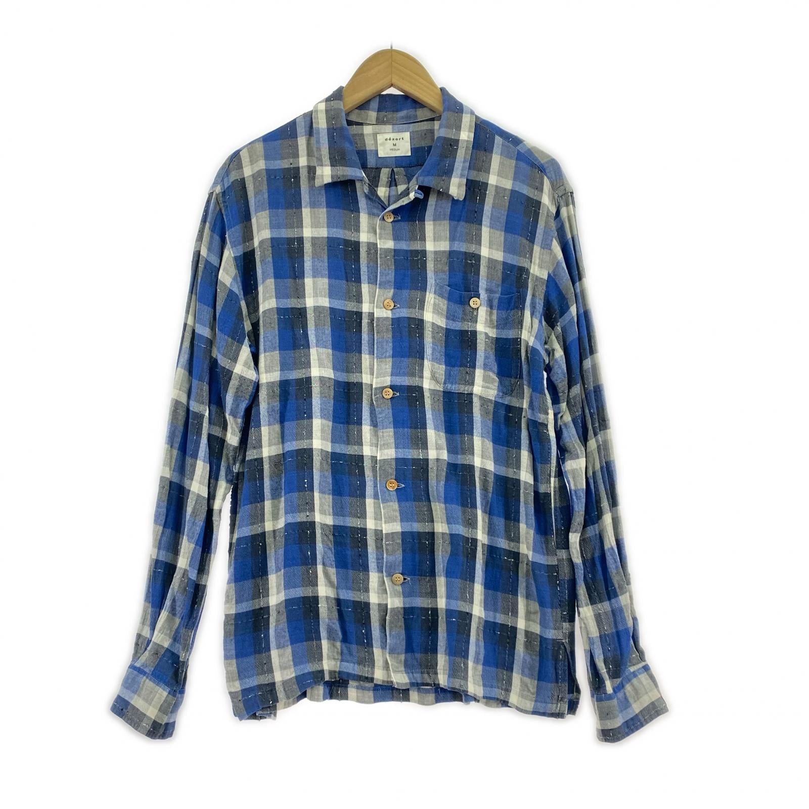 長袖シャツ dezert 90s レーヨンオープンカラーチェックシャツ M ブルー M ブルー