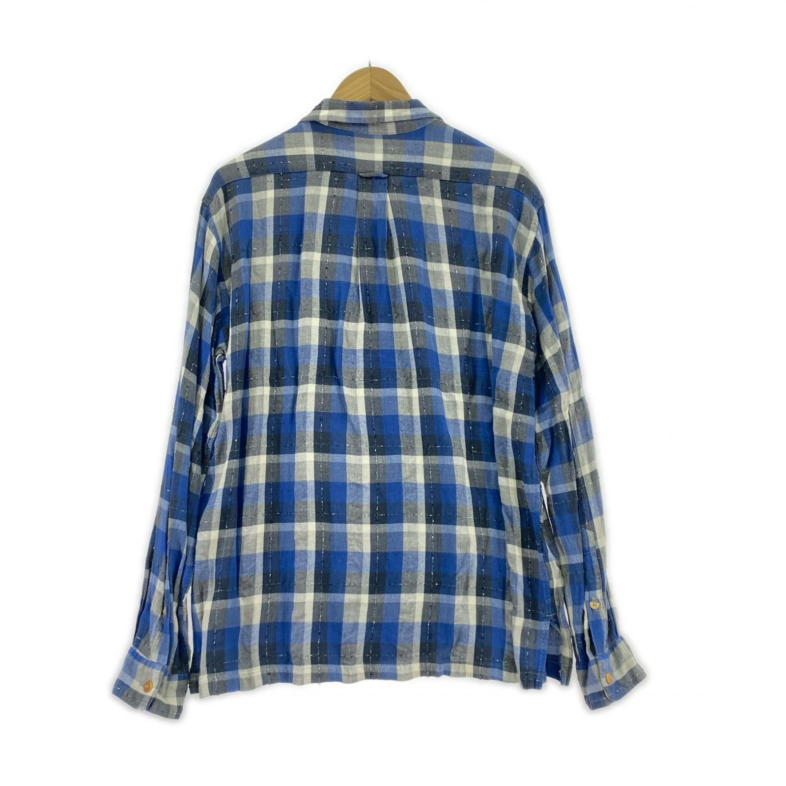 長袖シャツ dezert 90s レーヨンオープンカラーチェックシャツ M ブルー M ブルー