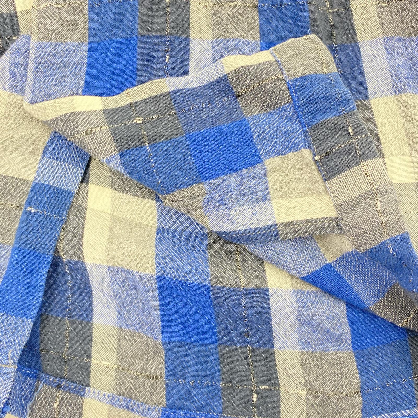 長袖シャツ dezert 90s レーヨンオープンカラーチェックシャツ M ブルー M ブルー