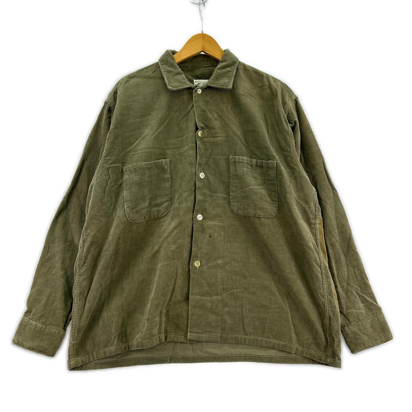 長袖シャツ 60s コーデュロイシャツ 台湾製 L グリーン