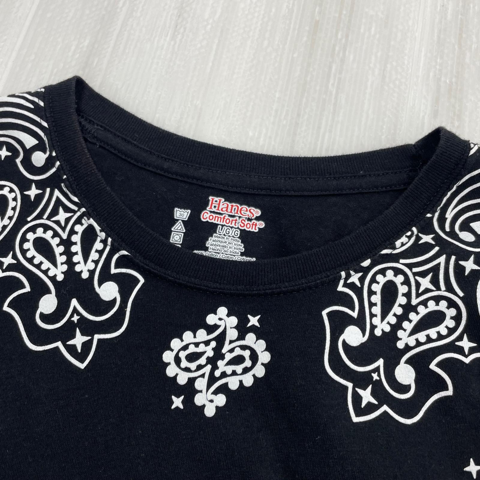 半袖Ｔシャツ Hanes ペイズリー S/Sカットソー 黒 L L ブラック