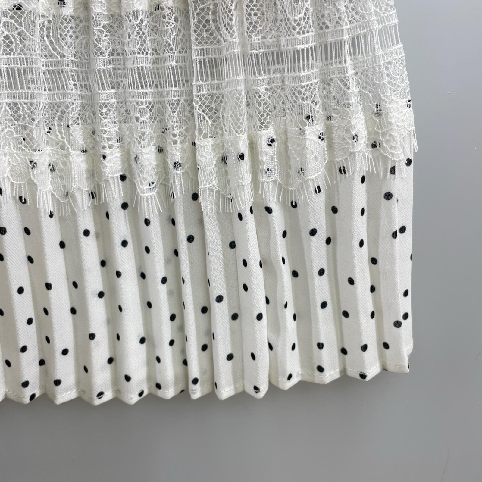 ワンピース PinDotPleatedLongDress M ホワイト