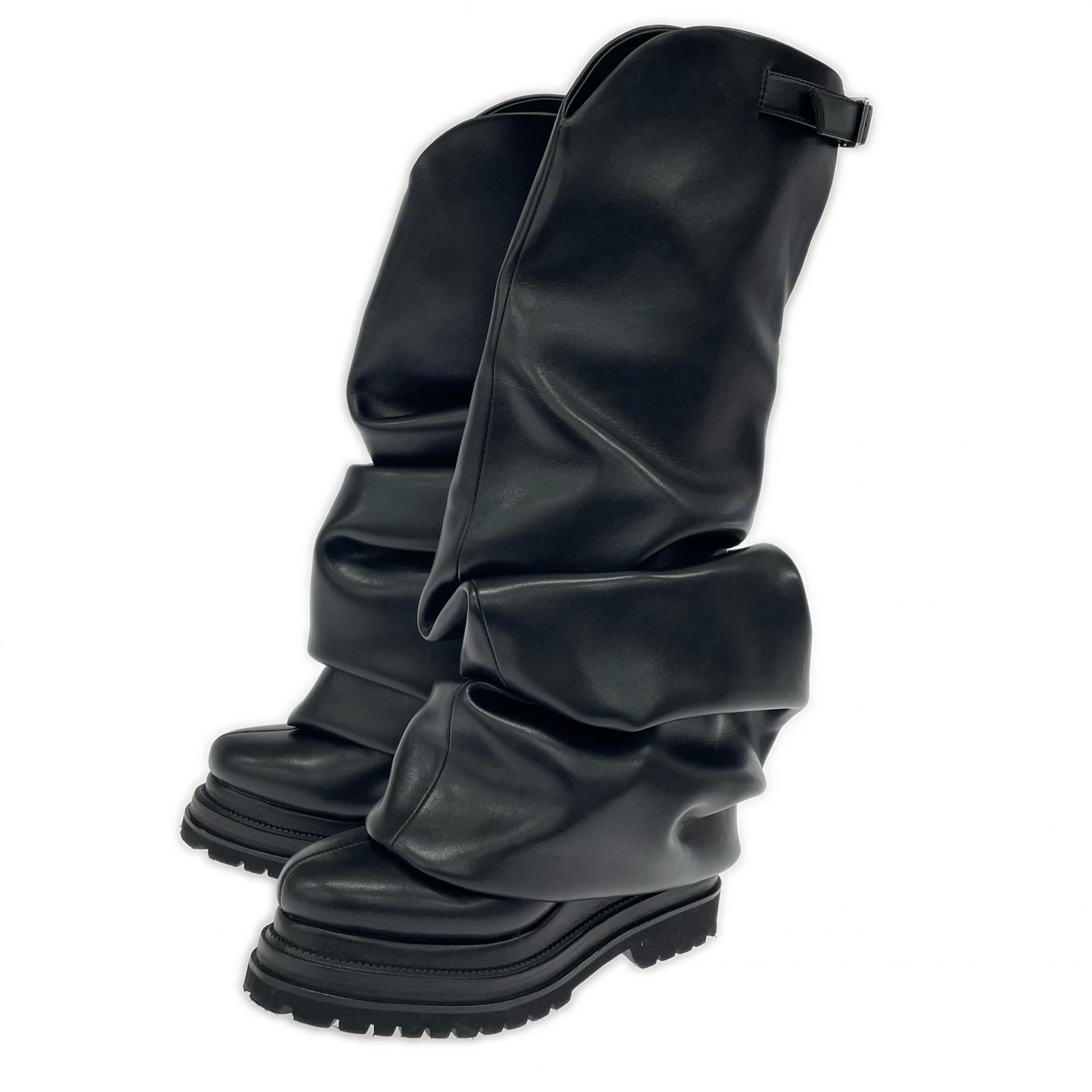 ブーツ POOLDE Melted Wedge Boots 39 39 ブラック