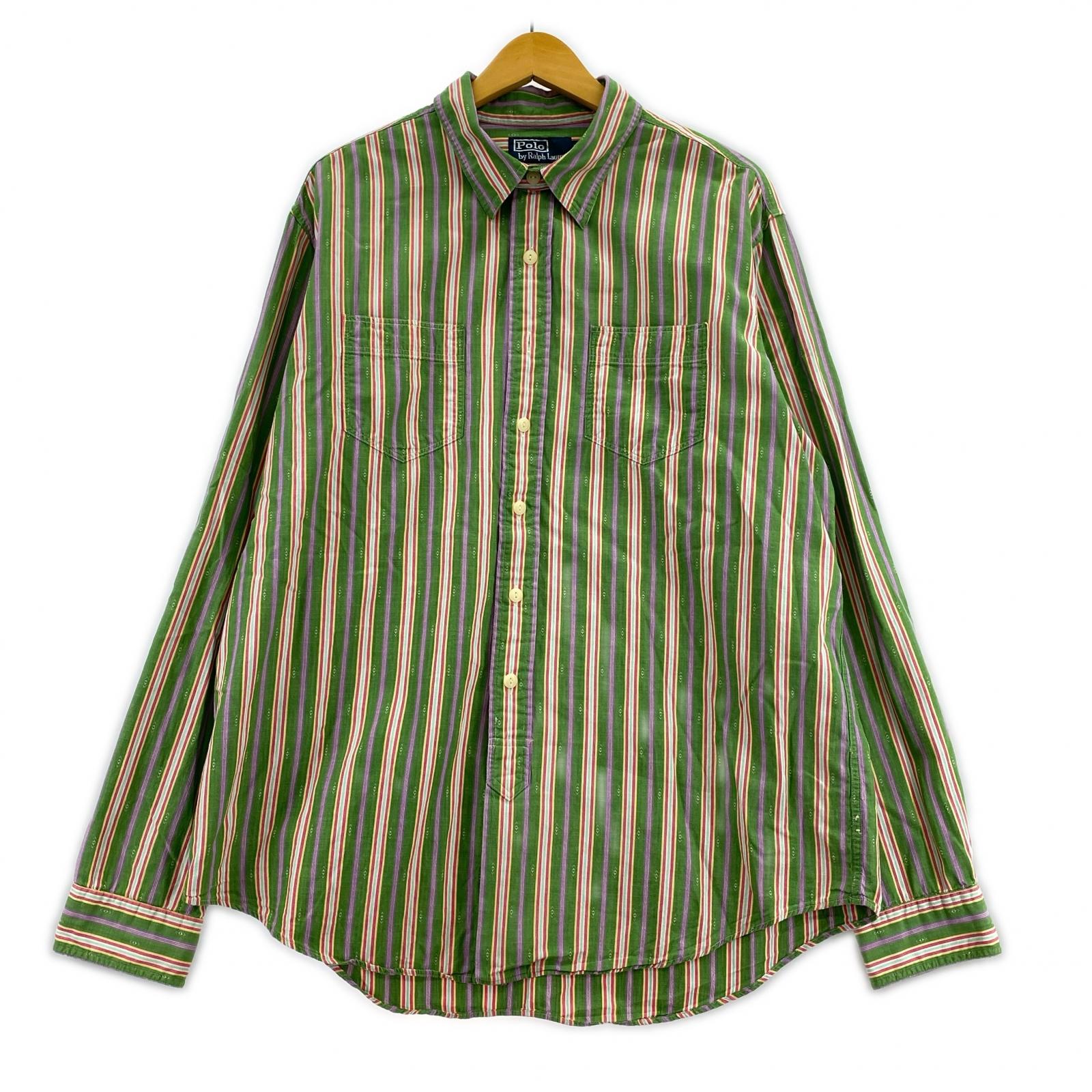 長袖シャツ ストライプ　90s XL グリーン