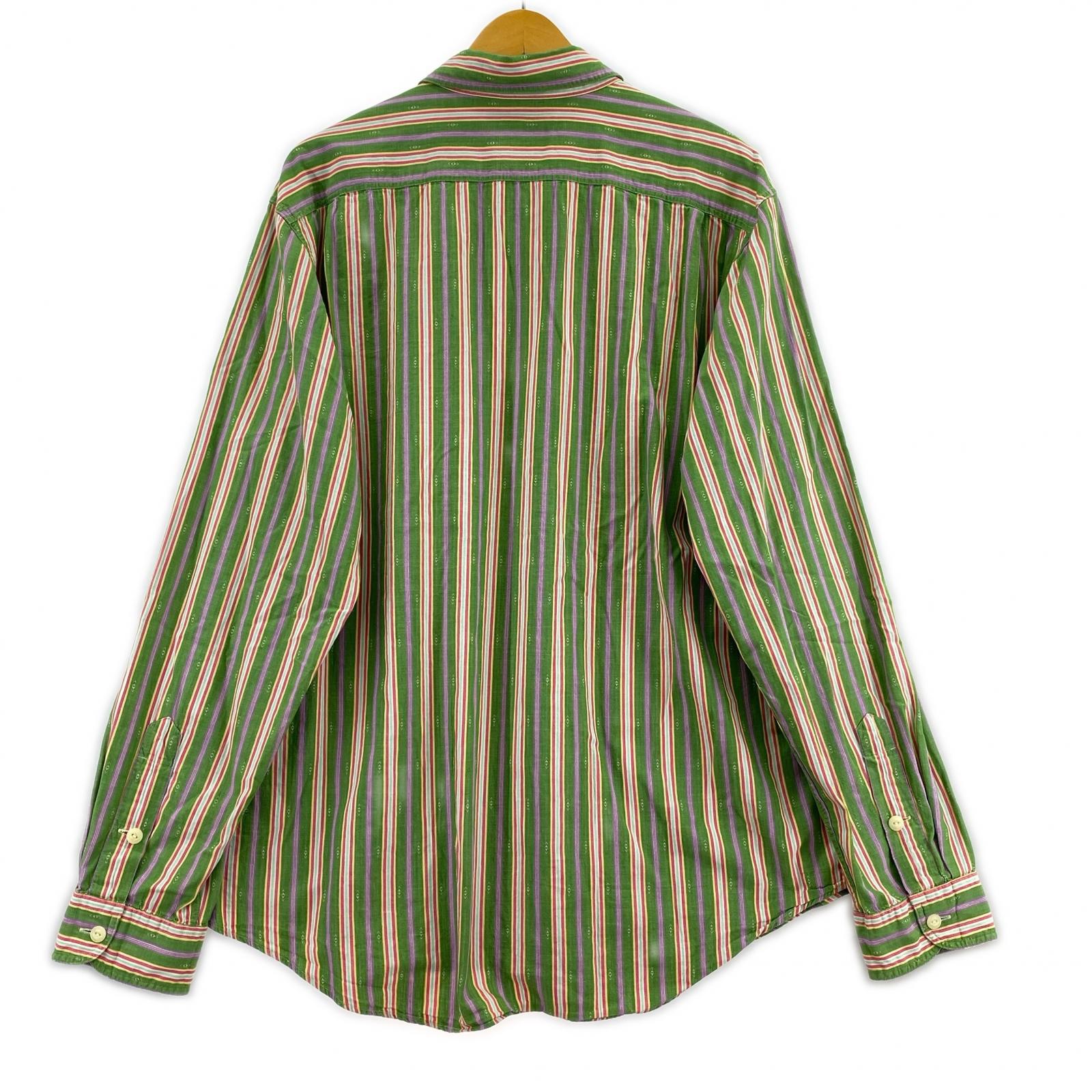 長袖シャツ ストライプ　90s XL グリーン