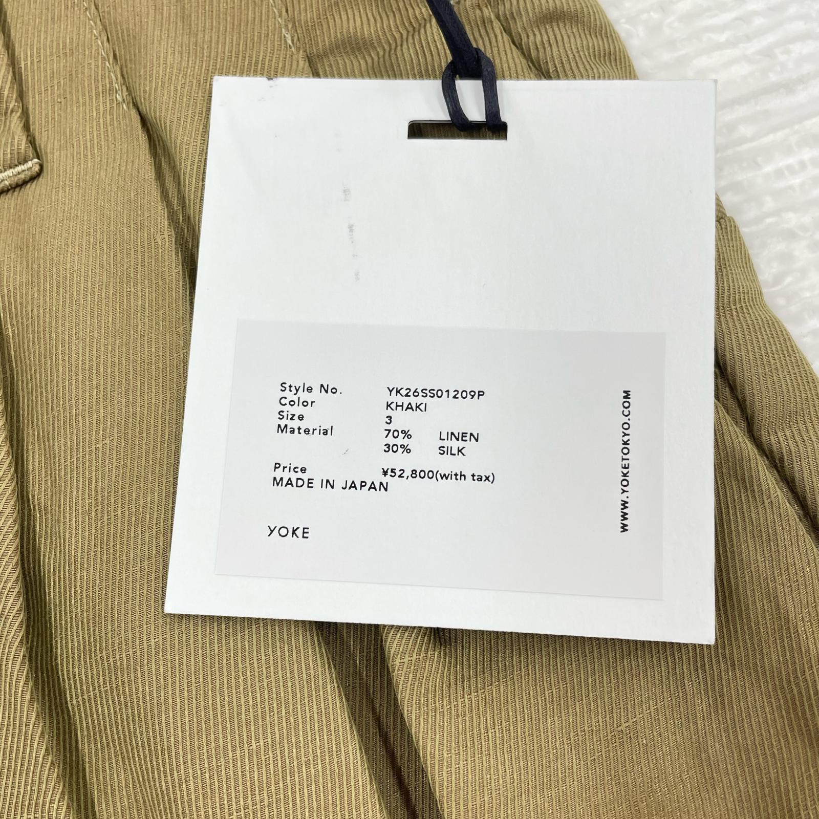 パンツ YOKE 26SS Linen Silk Kersey 3pleated Tapered Trousers スラックス 3 カーキ 3 カーキ