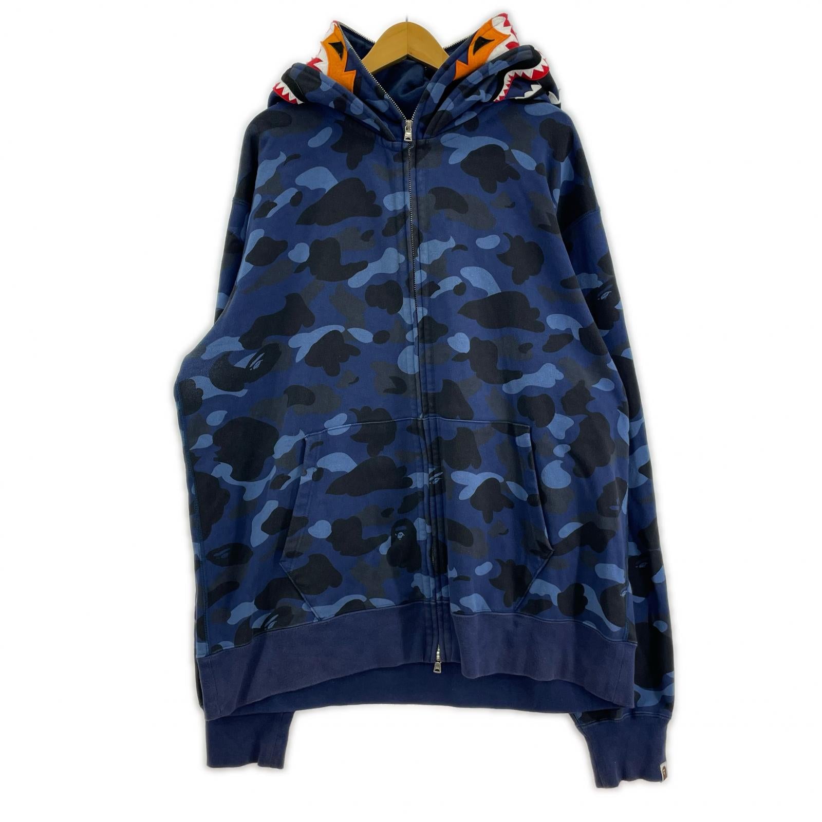 パーカー COLOR CAMO SHARK FULL ZIP HOODIE ダブルフード ブルー