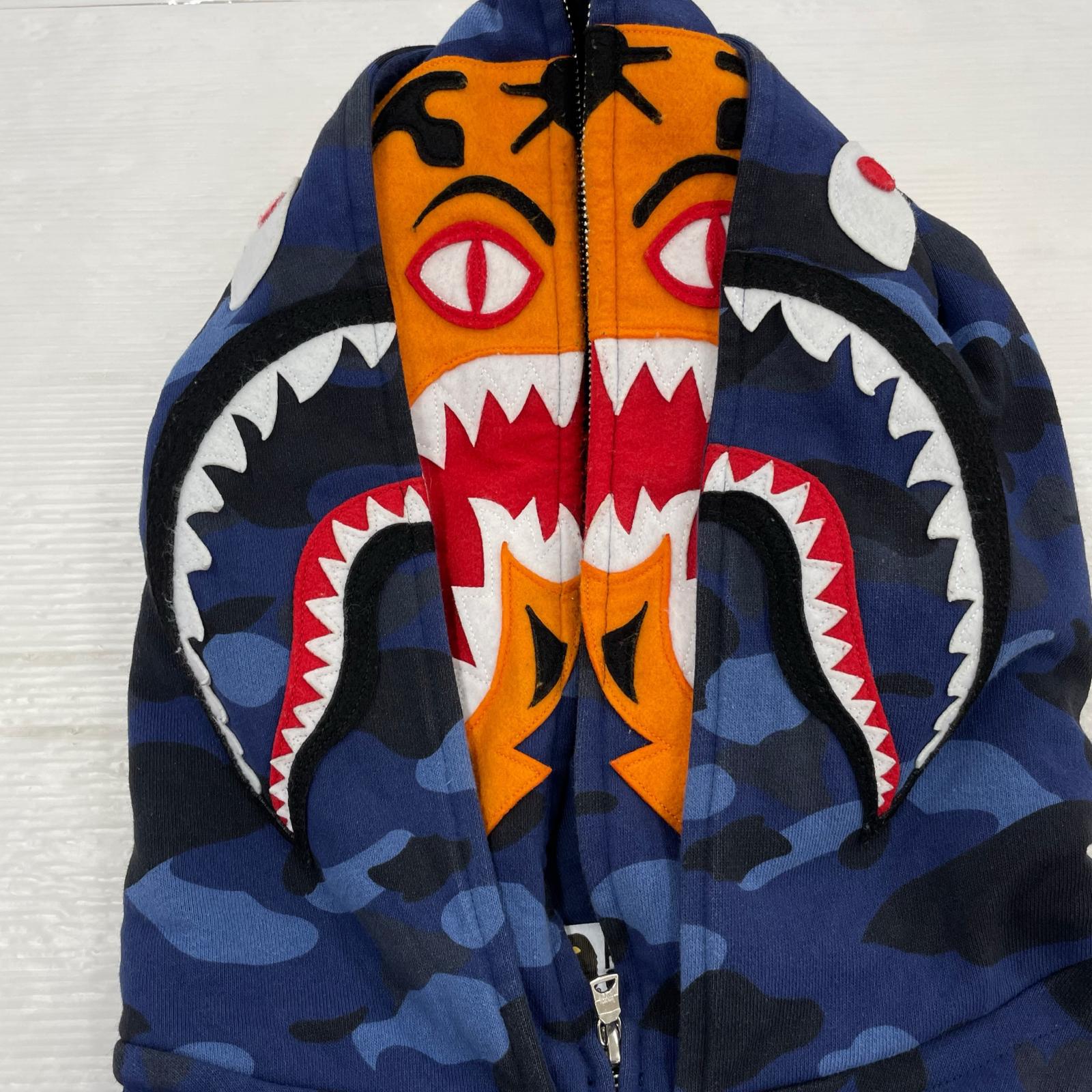 パーカー COLOR CAMO SHARK FULL ZIP HOODIE ダブルフード ブルー
