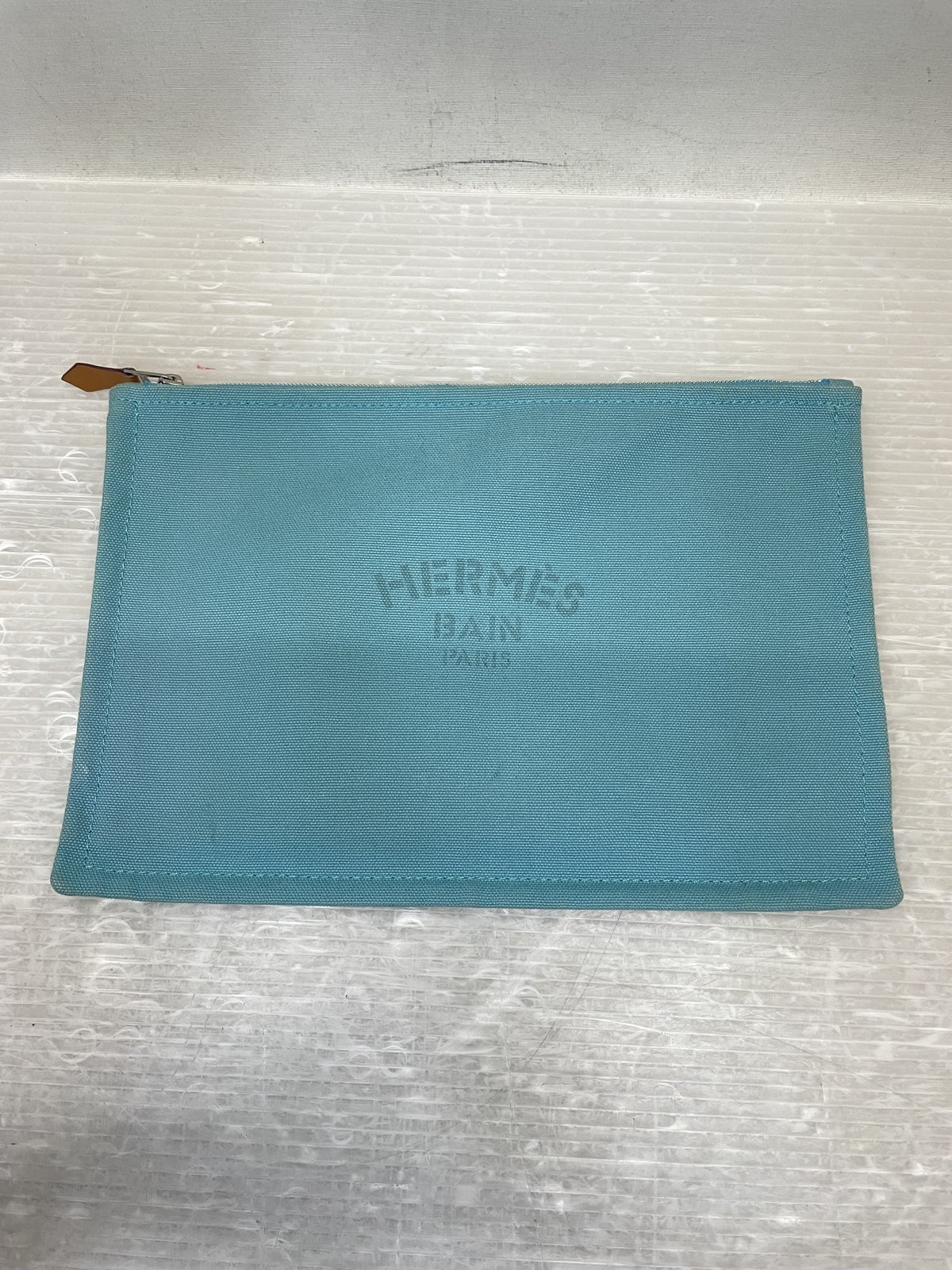HERMES フラット ヨッティングGM キャンバスポーチ 水色