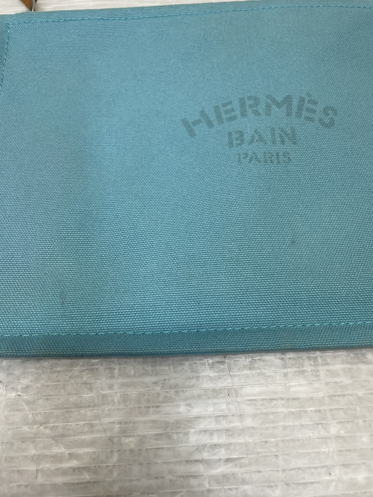 HERMES フラット ヨッティングGM キャンバスポーチ 水色