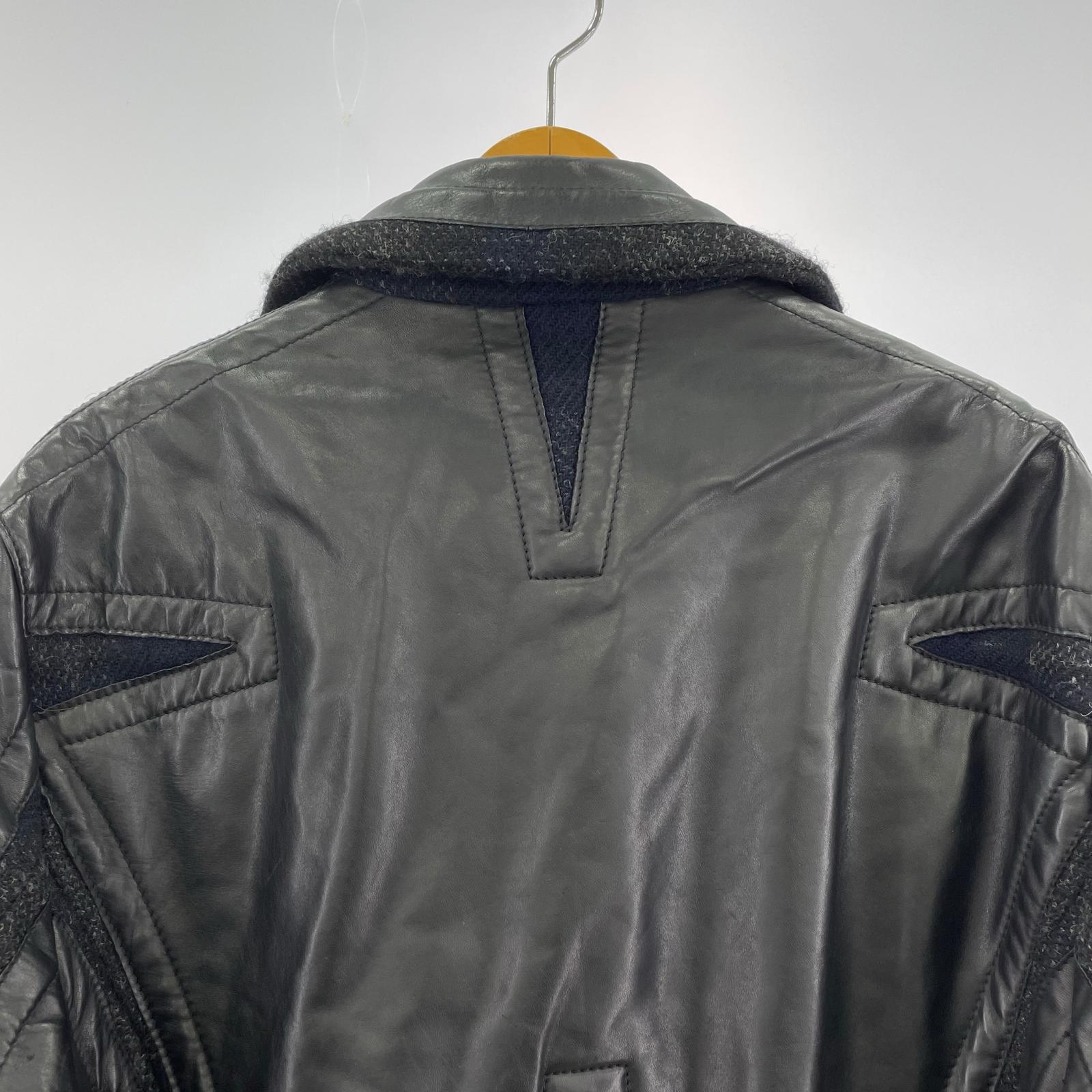 ジャケット DIRK BIKKEMBERGS レザー×ウール デザインダブルコート 48 ブラック