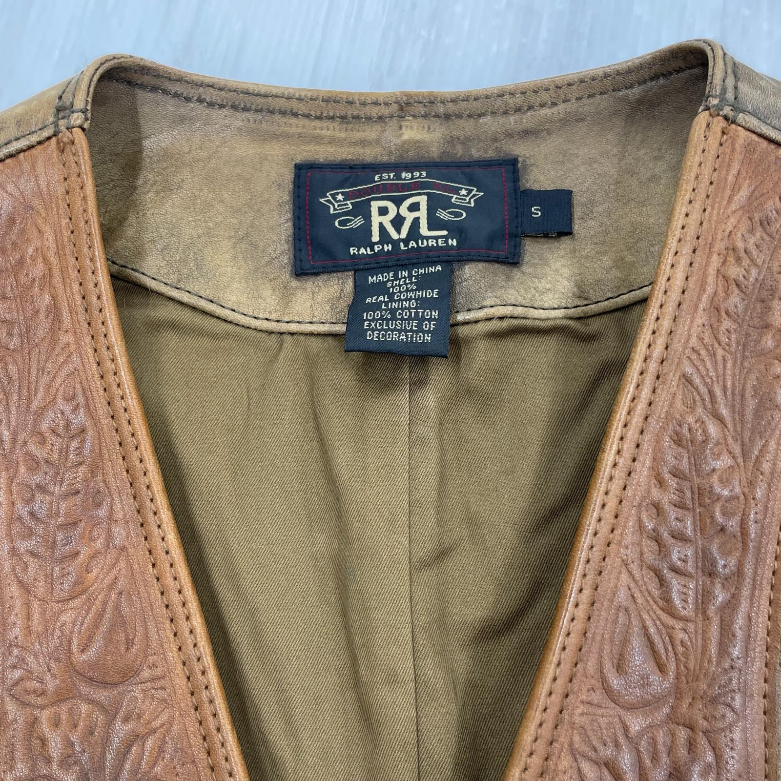 その他アウター RRL TOOLED PIPING LEATHER VEST S S ブラウン