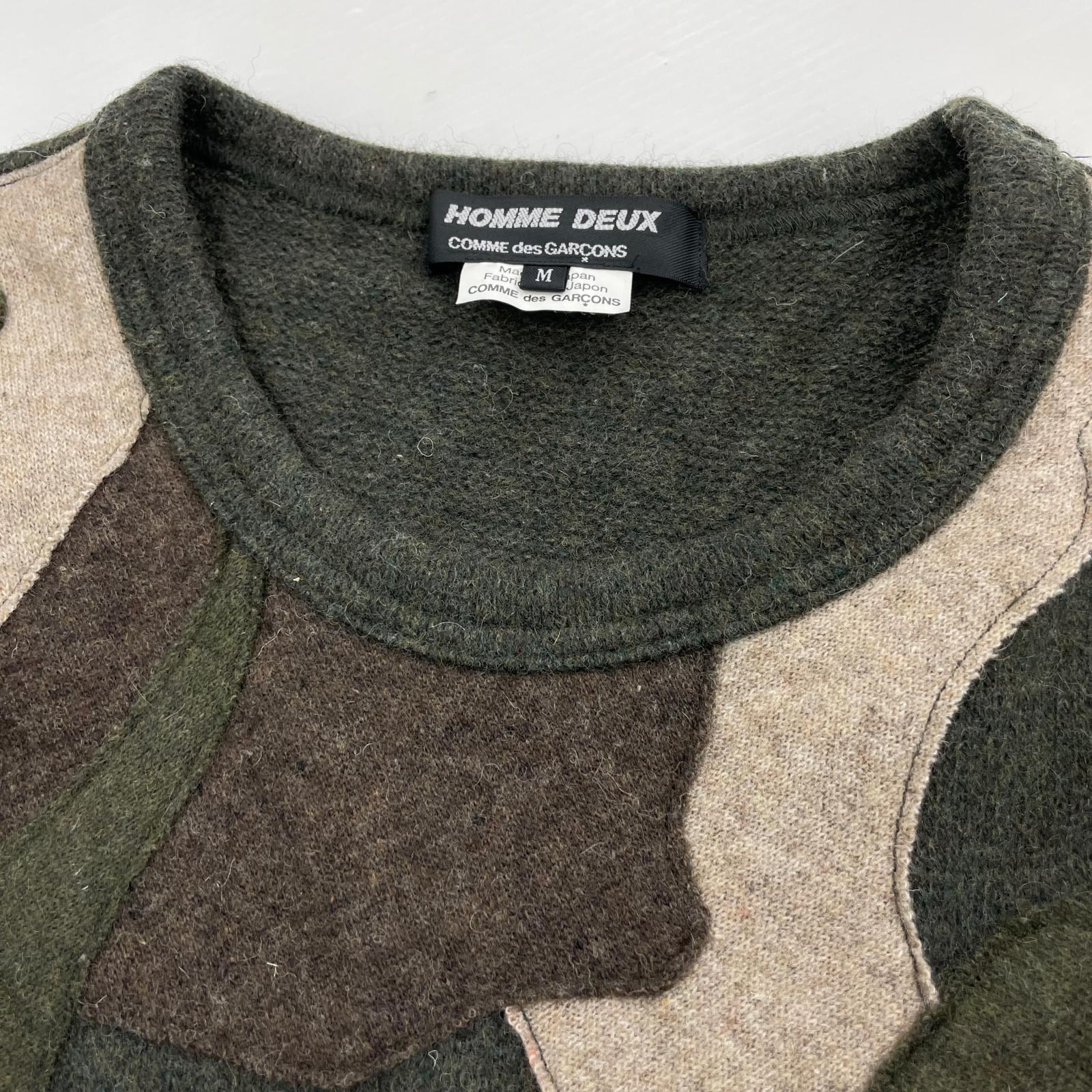 ニット HOMME DEUX 迷彩パッチワークニット M カーキ