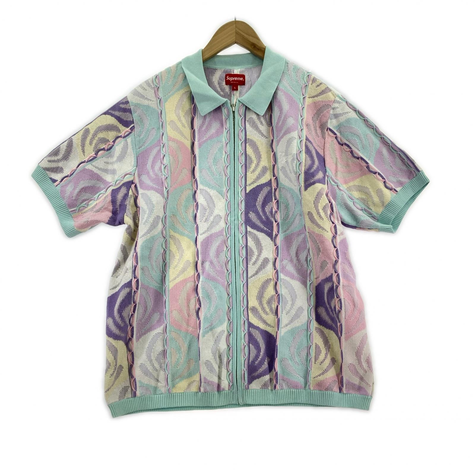 ニット Abstract Textured Zip Up Polo パステル L マルチカラー