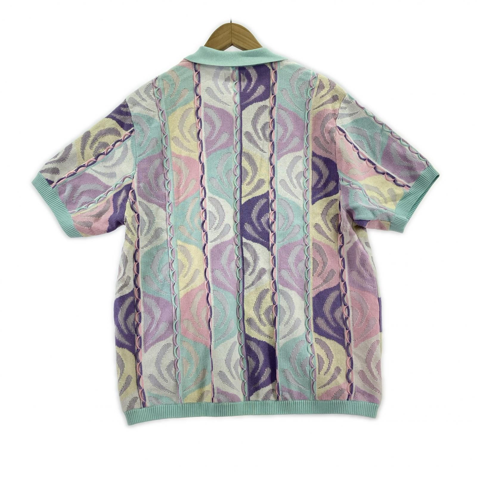 ニット Abstract Textured Zip Up Polo パステル L マルチカラー