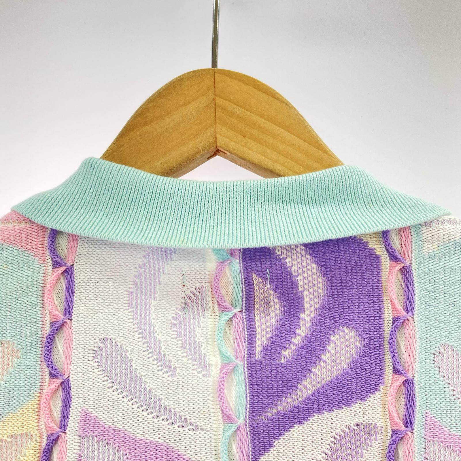 ニット Abstract Textured Zip Up Polo パステル L マルチカラー