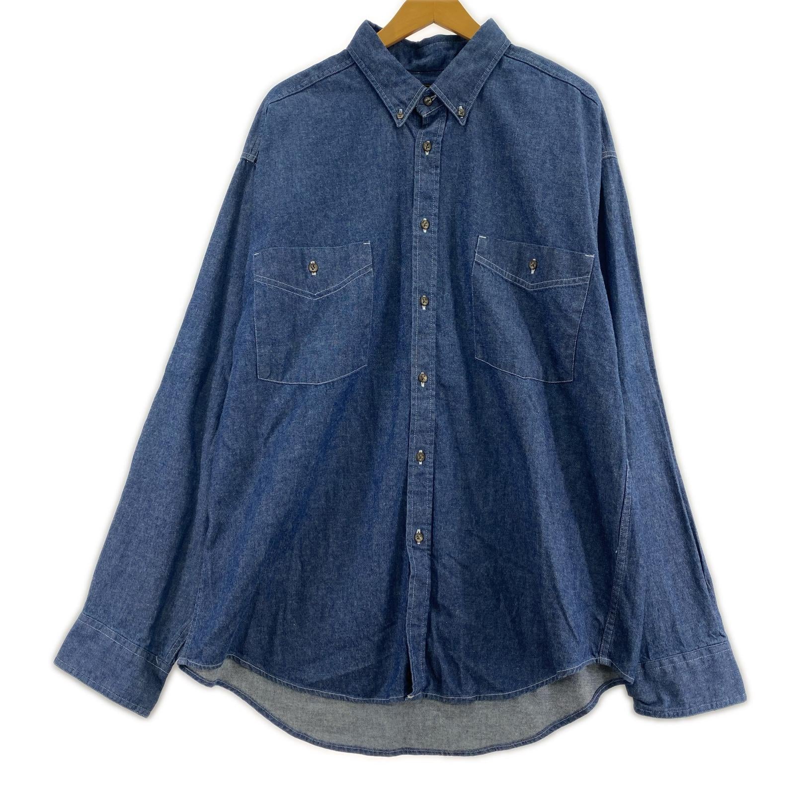長袖シャツ 黒タグ ジャマイカ製 シャンブレー ボタンダウンシャツ (XL)