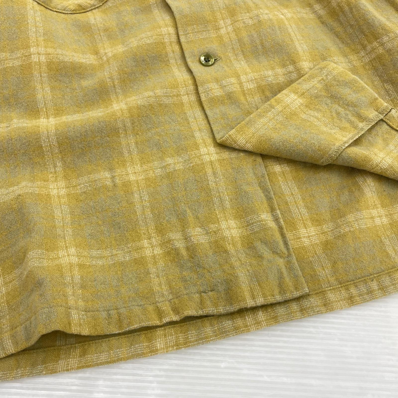 長袖シャツ 60s オープンカラー チェック 黄 (M) M イエロー
