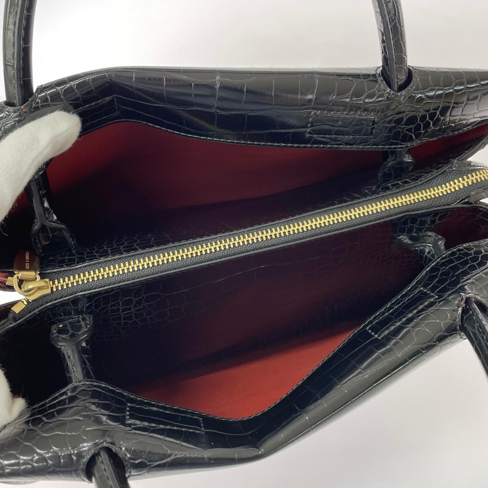 ハンドバッグ クロコ型押しハンドバッグ ブラック