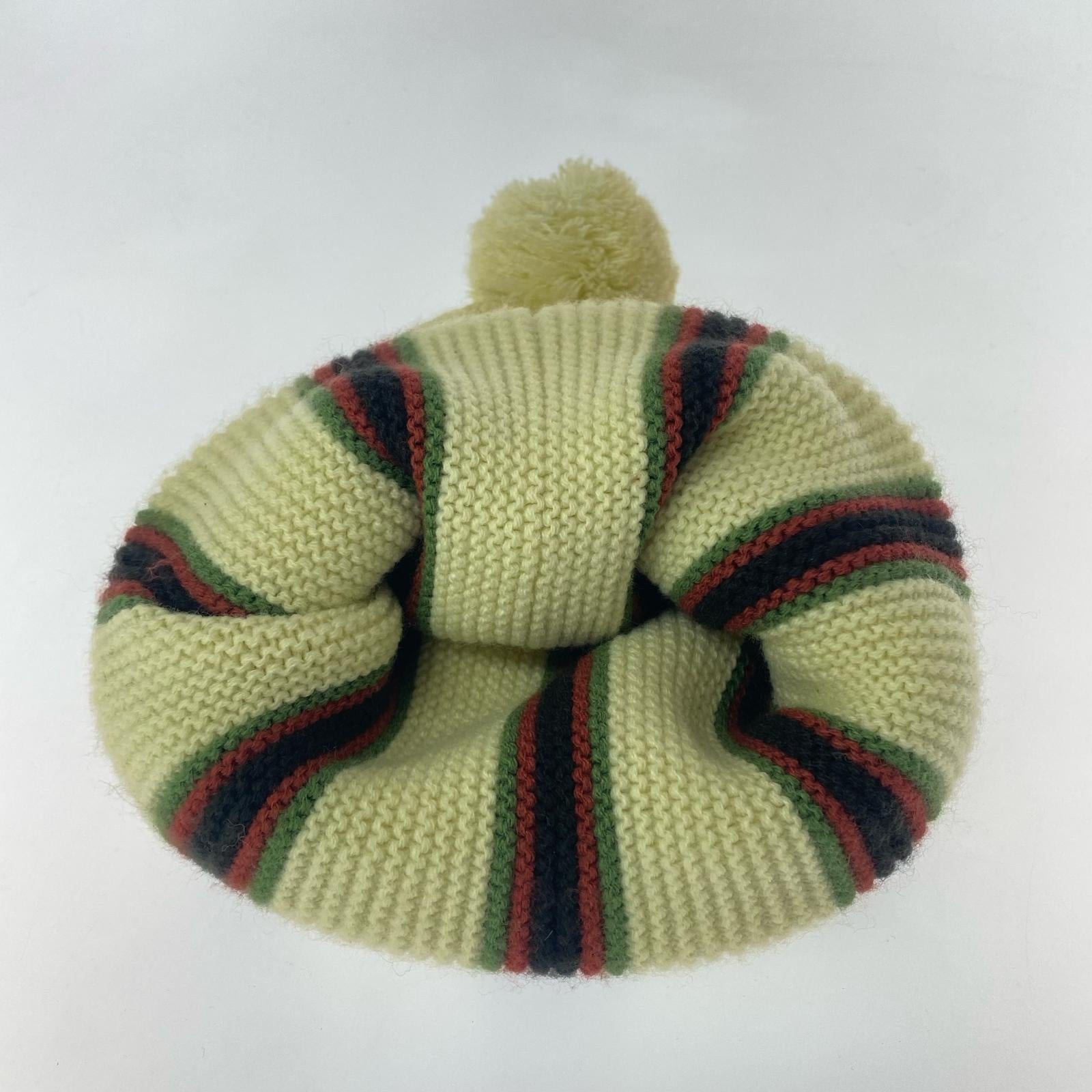 ニットキャップ Striped Pom Beanie ストライプ ベージュ