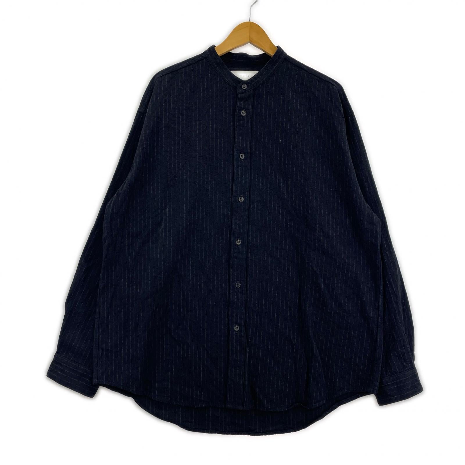 長袖シャツ BAND COLLAR SHIRT WOOL SILK STRIPE (2)