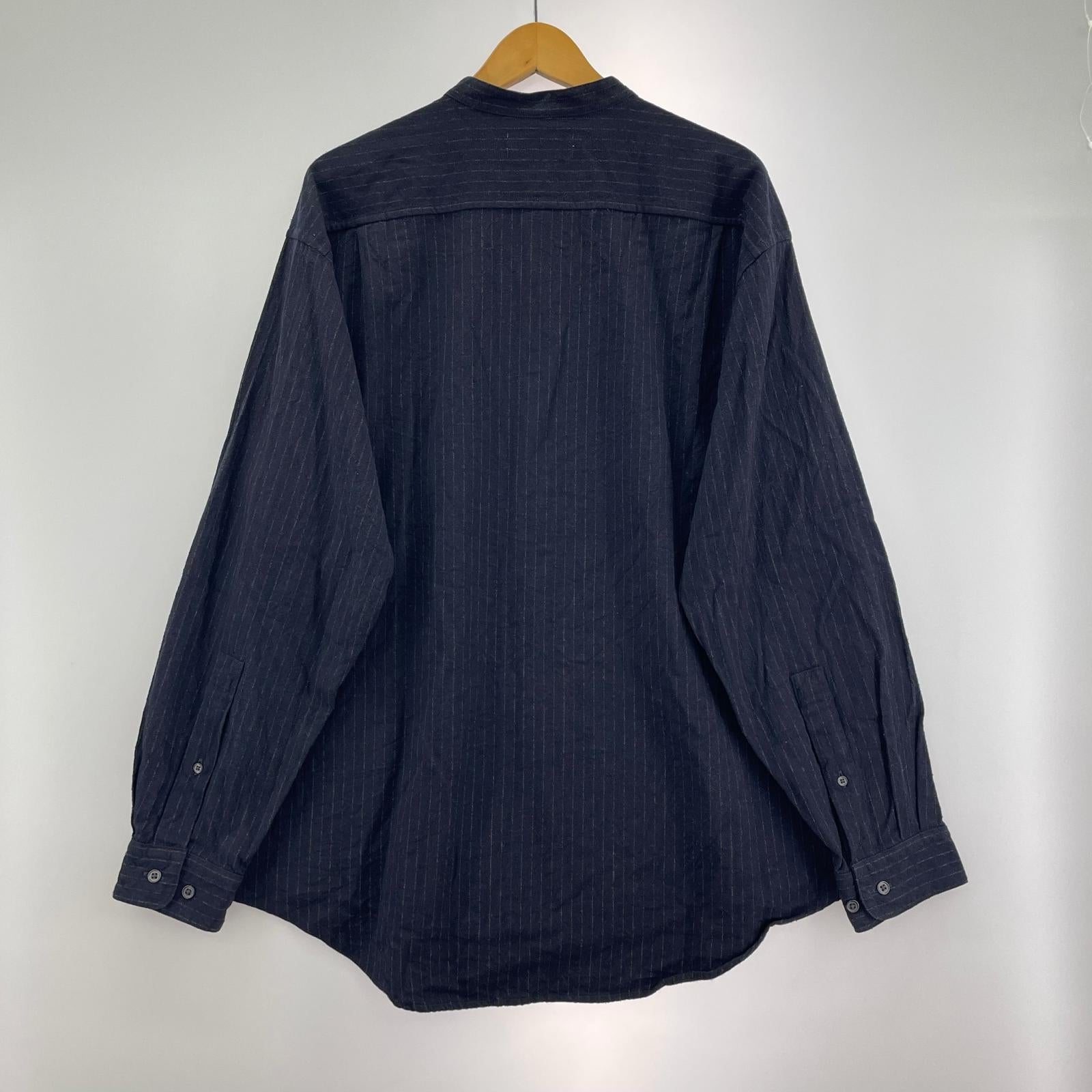 長袖シャツ BAND COLLAR SHIRT WOOL SILK STRIPE (2)