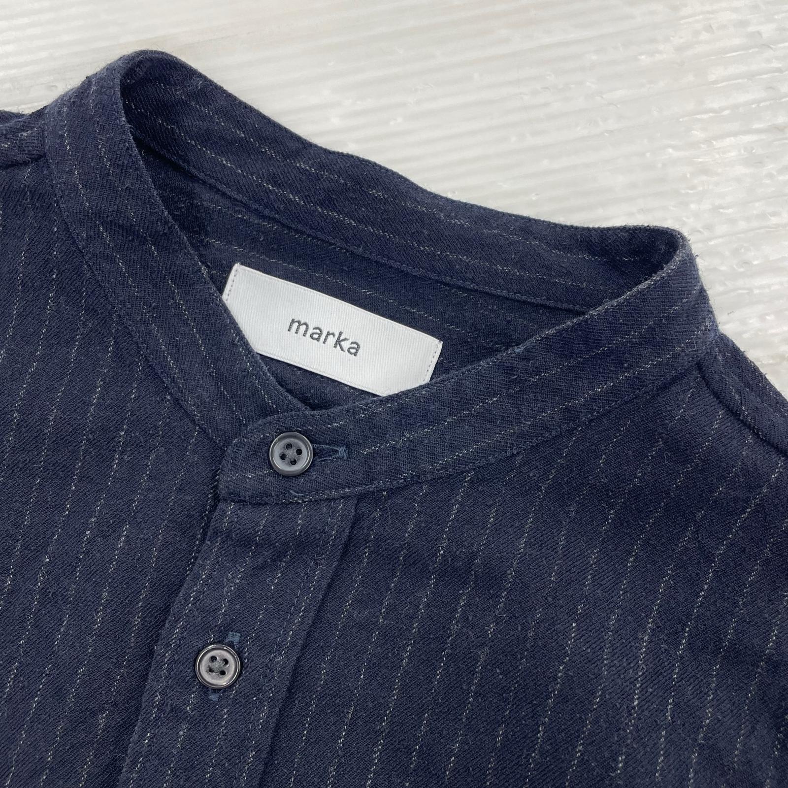 長袖シャツ BAND COLLAR SHIRT WOOL SILK STRIPE (2)