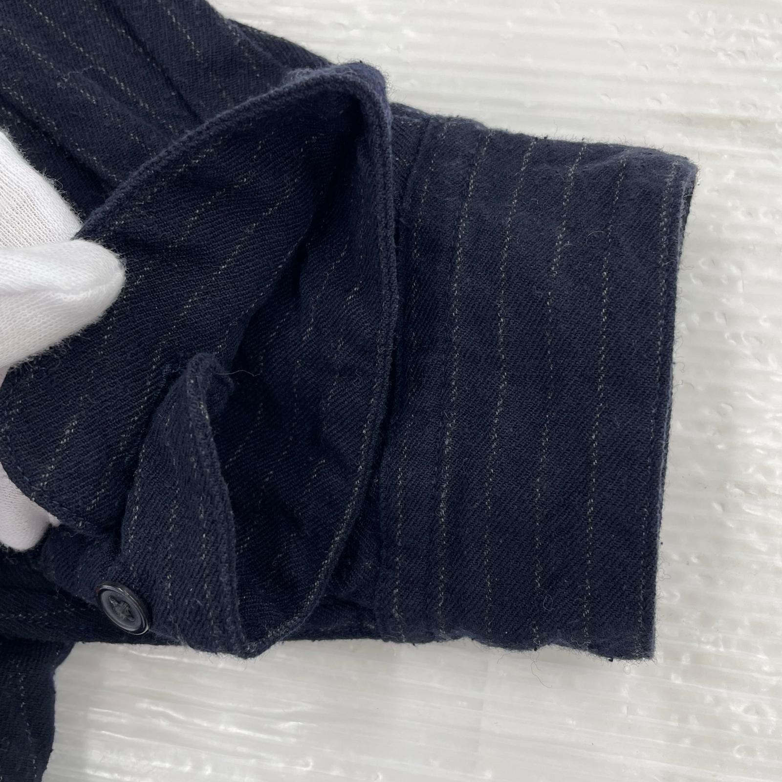長袖シャツ BAND COLLAR SHIRT WOOL SILK STRIPE (2)