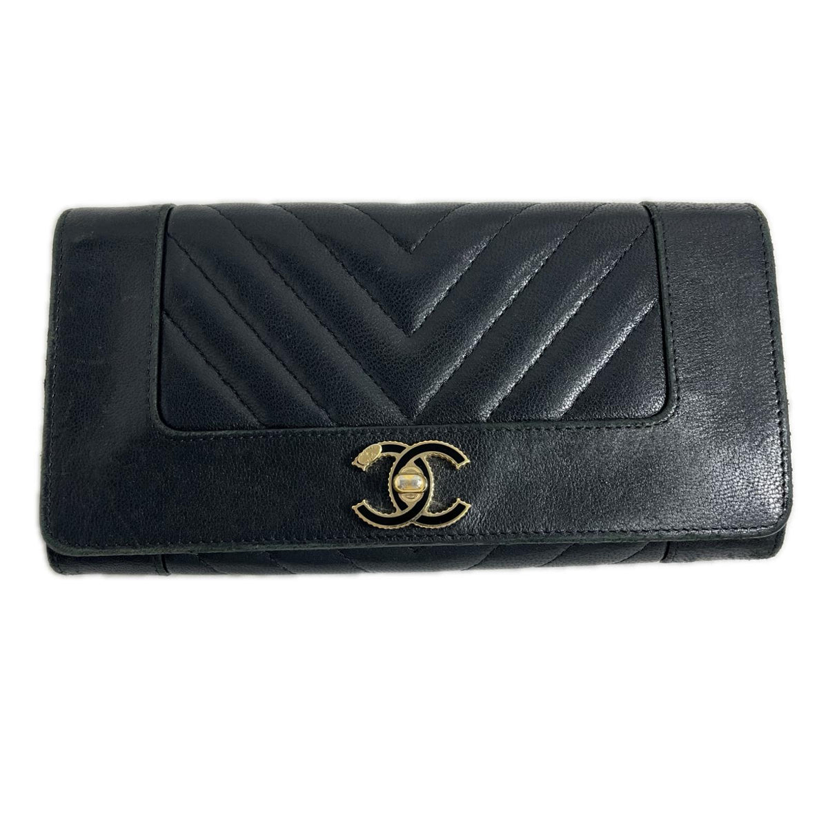 CHANEL マドモアゼル Vステッチ ラムスキン ロング フラップ ウォレット A80971