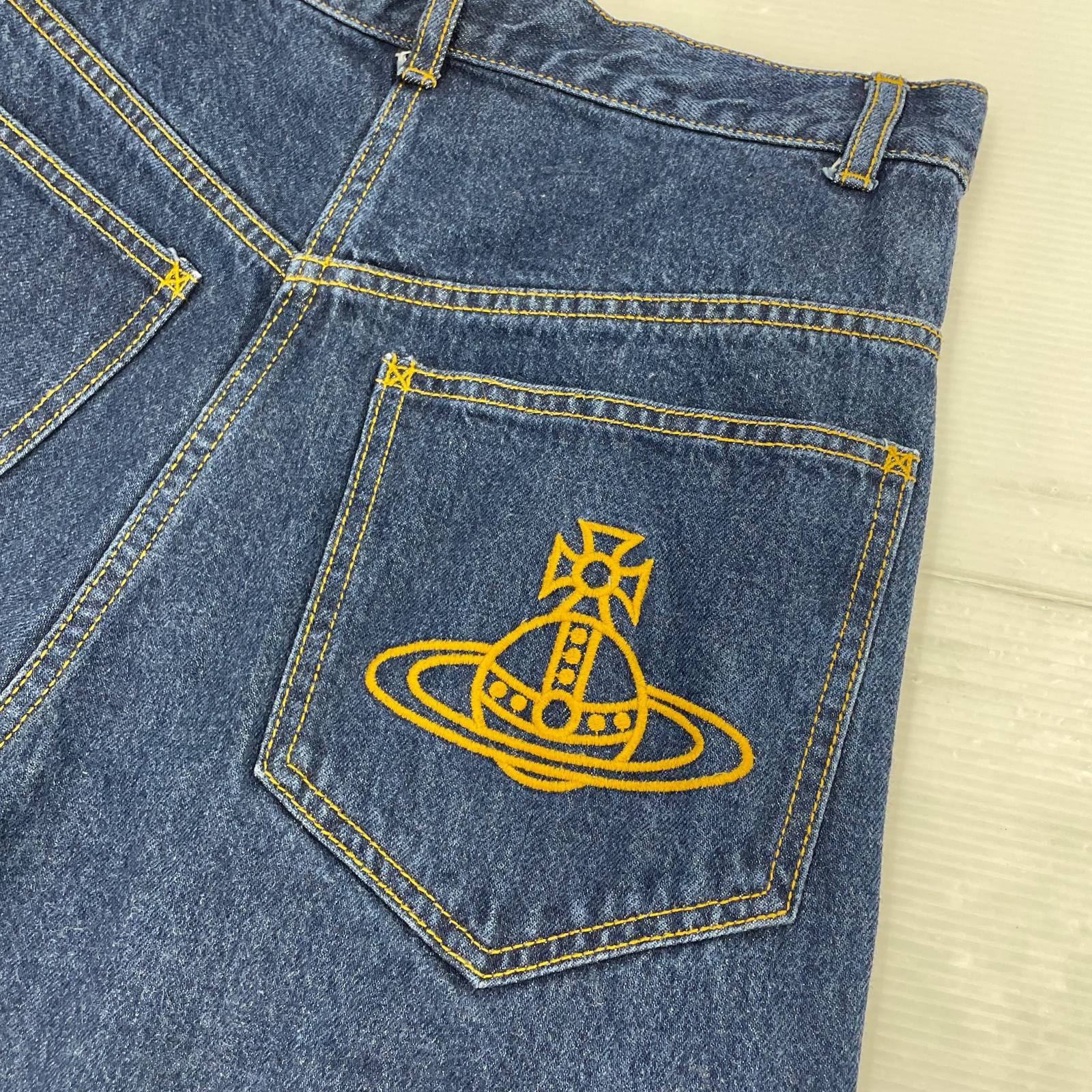デニムパンツ オーブ刺繍 ワイドデニムパンツ ブルー