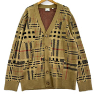 カーディガン カシミヤ チェック カーディガン L L ベージュ