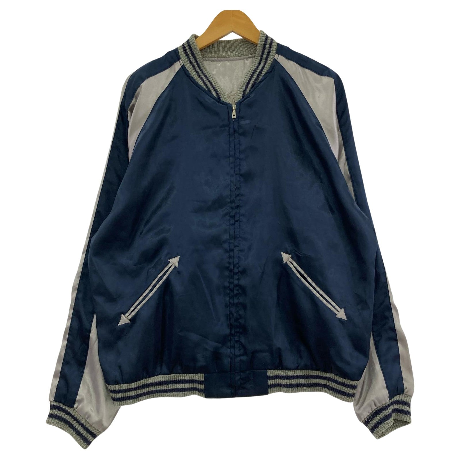 ジャケット 東洋エンタープライズ×BEAMS 別注 雷門 鷹×龍×虎 リバーシブルスカジャン L シルバー×ネイビー L