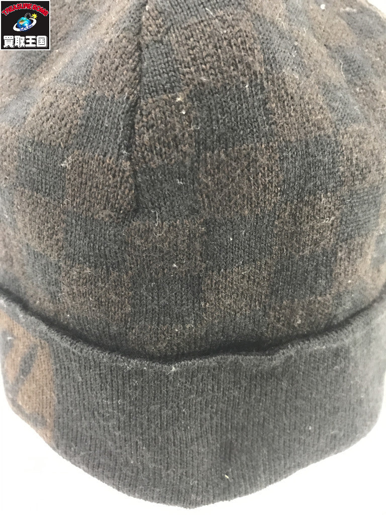 ボネ プティ ダミエ ニットキャップブラック ブラウン