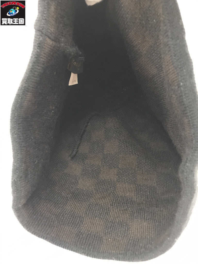 ボネ プティ ダミエ ニットキャップブラック ブラウン