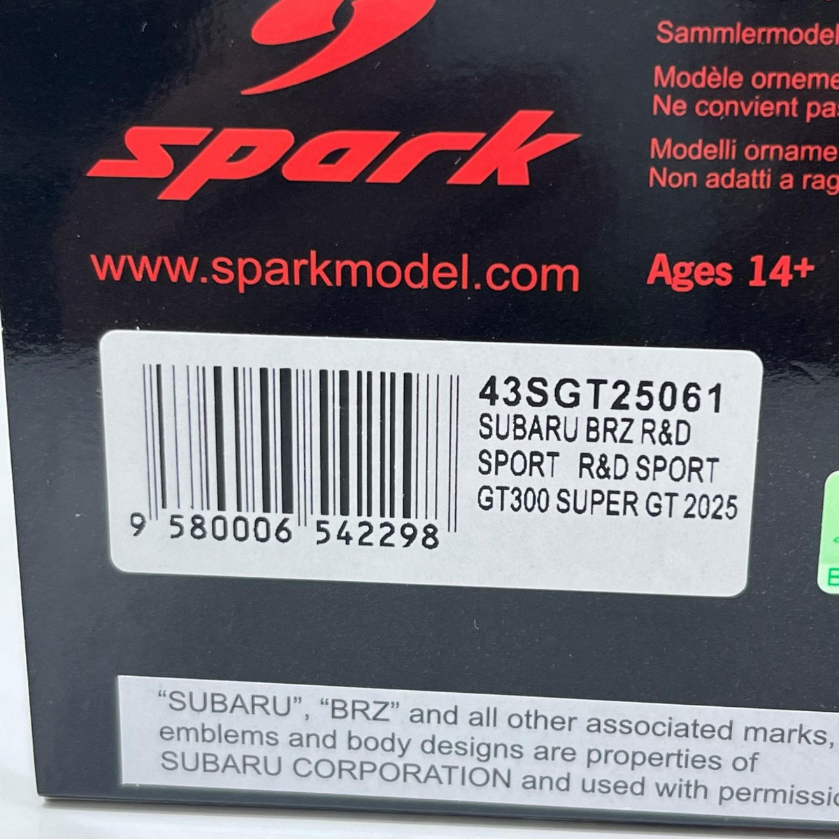 スパーク 1/43 スバル BRZ R&D スポーツ GT300 2025 SUPER GT（スーパーGT）2025 Spark(スパーク) スケールカー