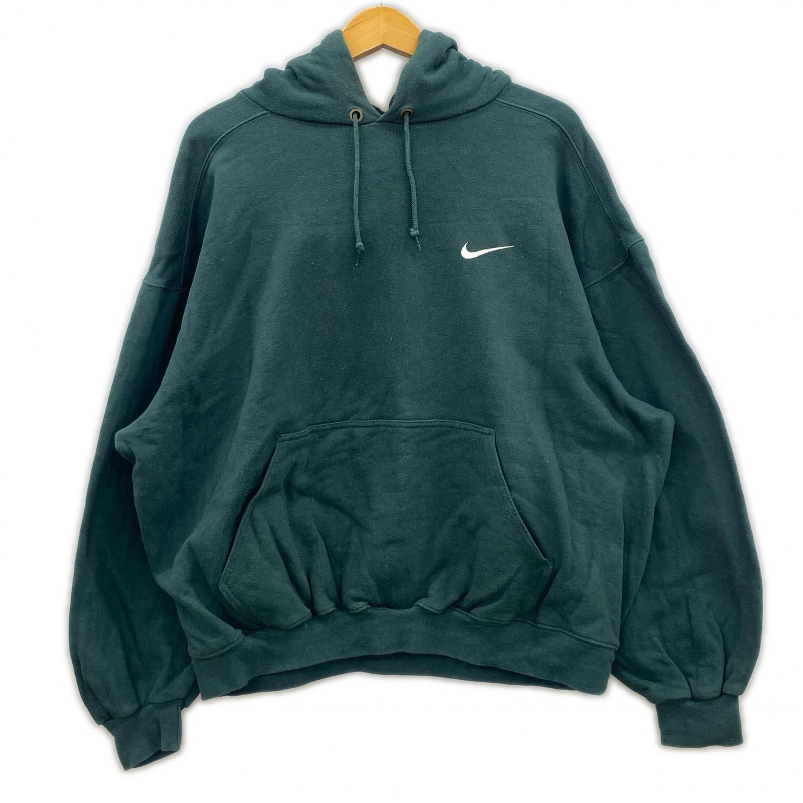 パーカー NIKE 90s USA製 スウォッシュ刺繍パーカー L グリーン L