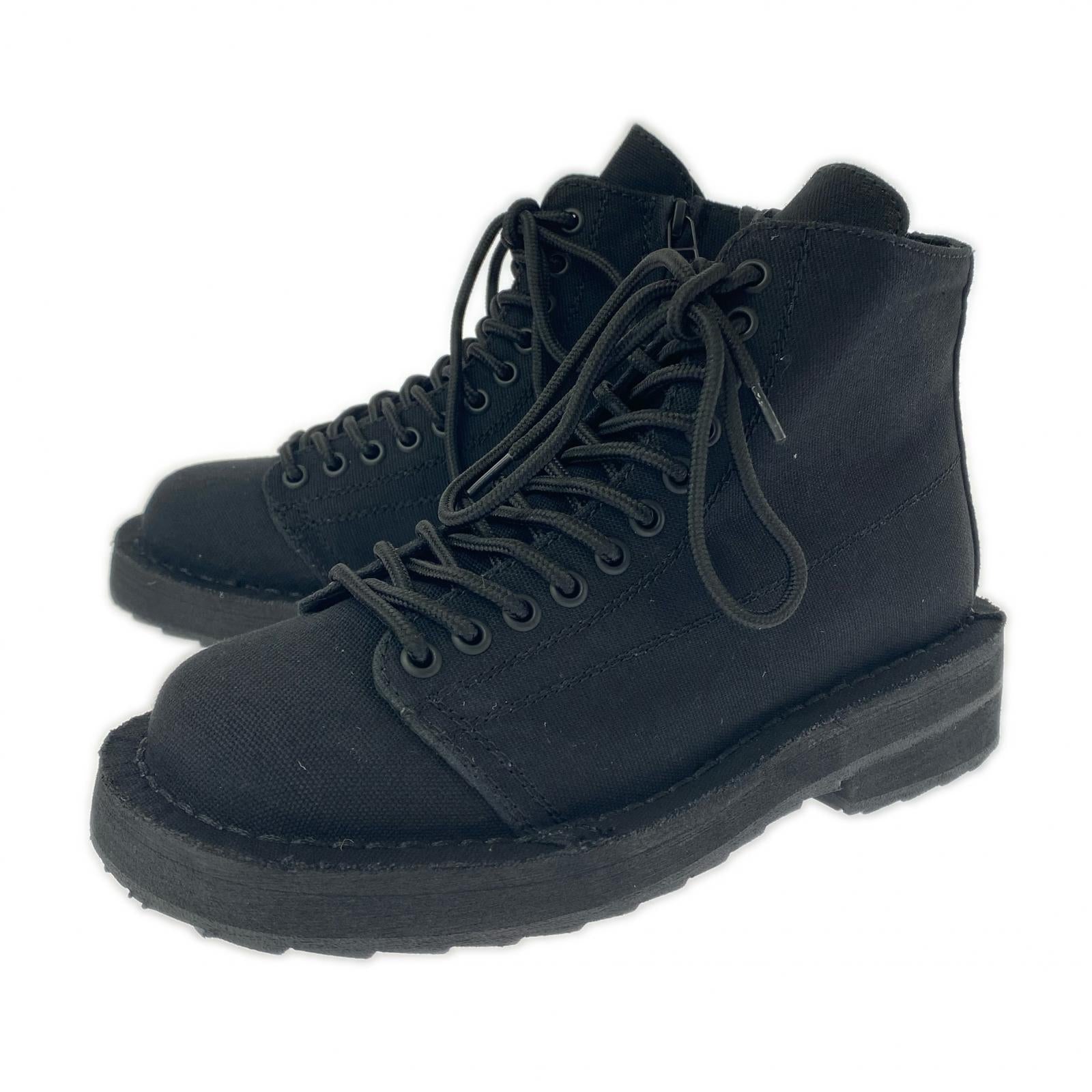 スニーカー COTTON CANVAS LACE-UP BIKER BOOTS 01 1 ブラック