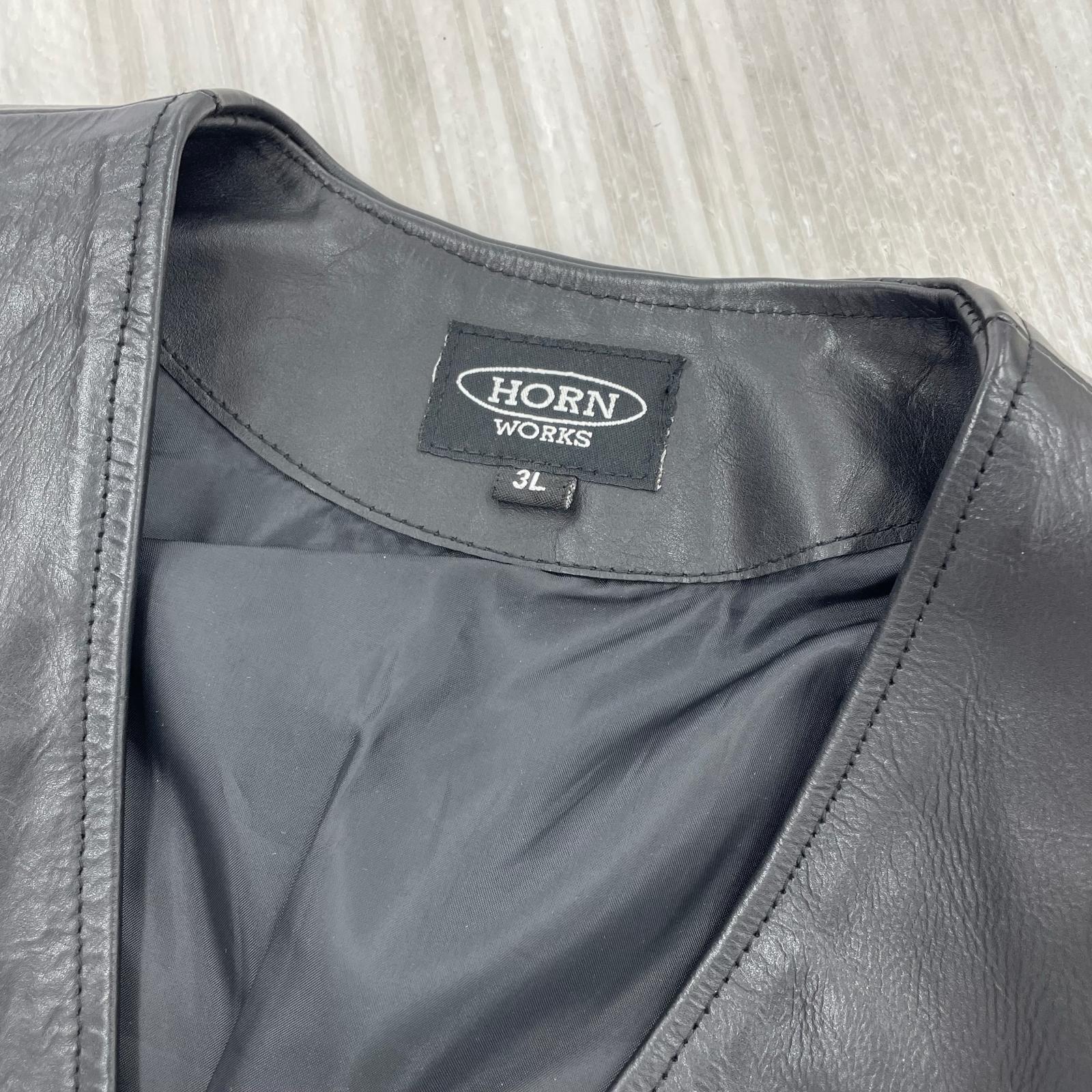 長袖シャツ HORN WORKS レザーベスト 黒 (3L) ブラック