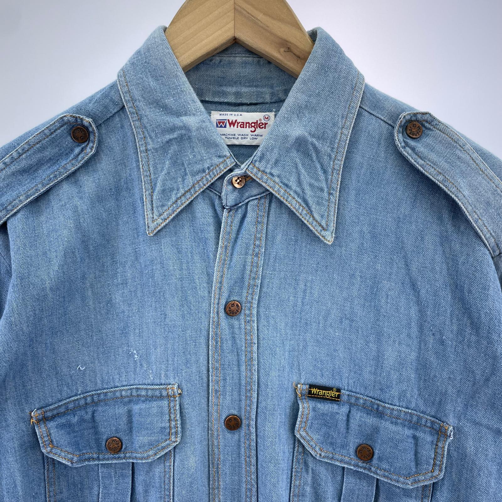 長袖シャツ Wrangler 米国製 M M ブルー