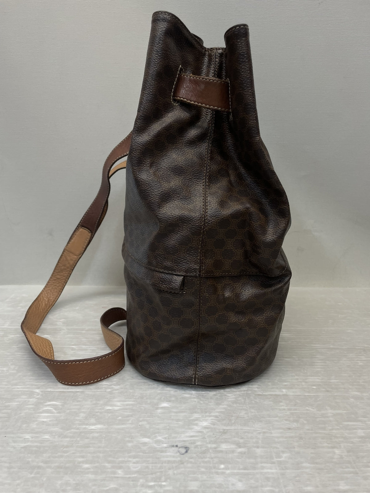 OLD CELINE マカダム柄 PVC 巾着型 ワンショルダーバッグ ブラウン
