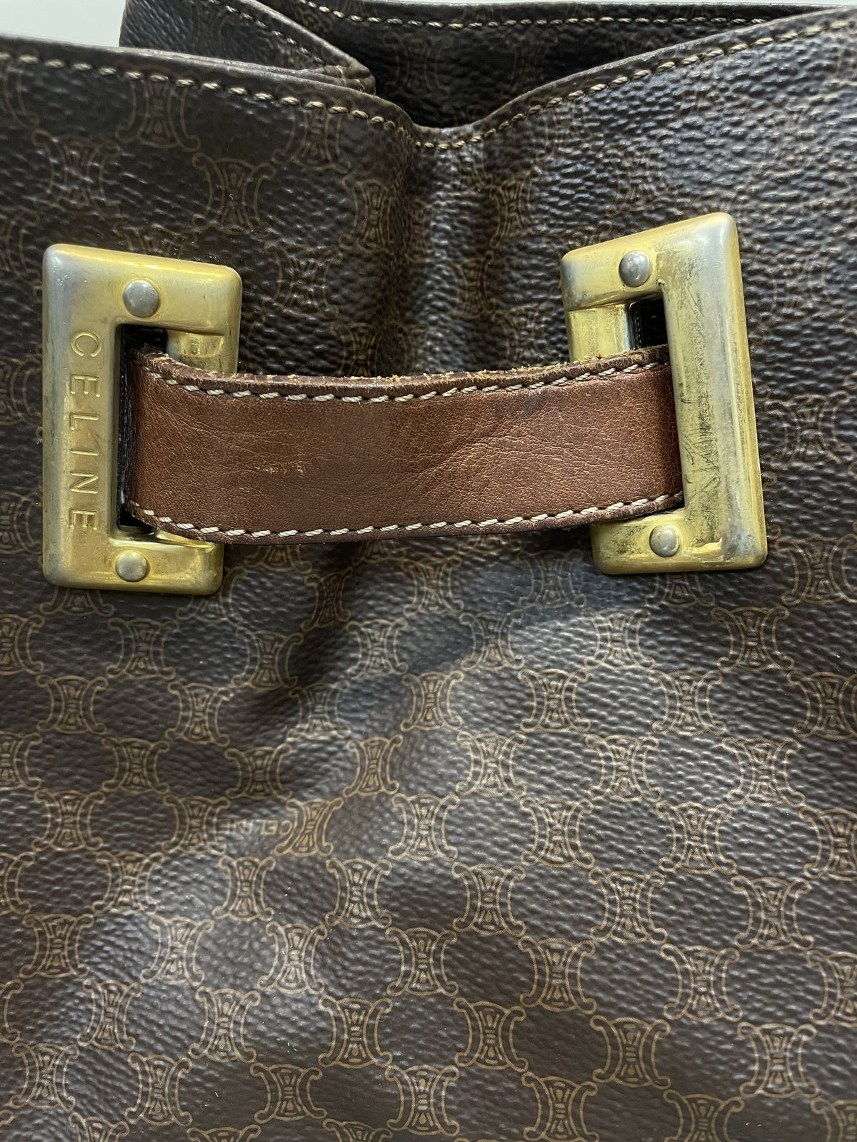 OLD CELINE マカダム柄 PVC 巾着型 ワンショルダーバッグ ブラウン