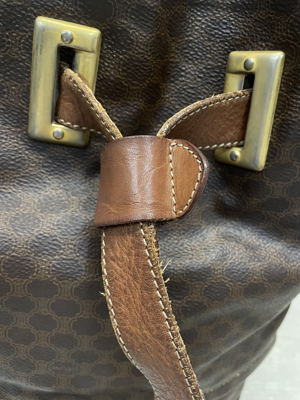OLD CELINE マカダム柄 PVC 巾着型 ワンショルダーバッグ ブラウン